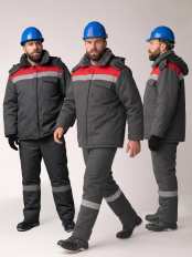 Костюм зимний на пуговицах Квайл-1 СОП (тк.Смесовая,210) брюки, т.серый/красный